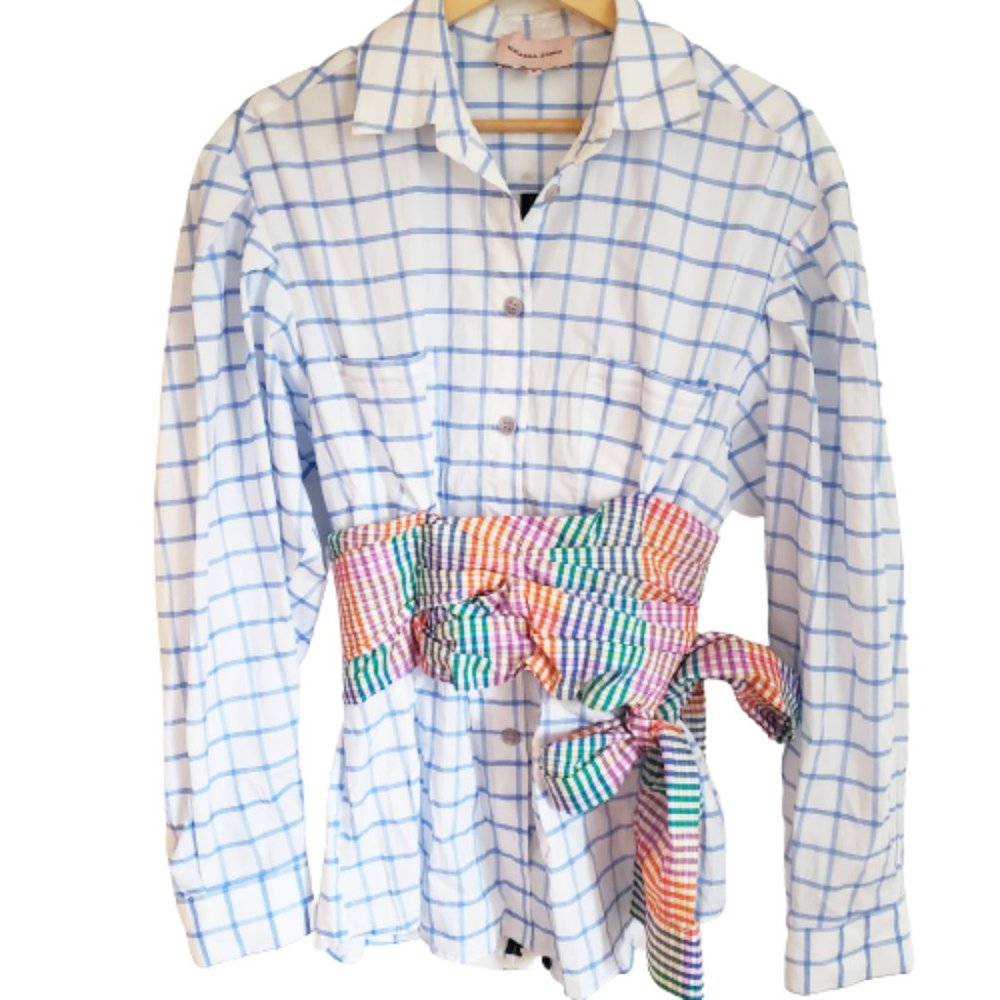 Natasha Zinko Blouse Check Print Corset Wrap Blouse - Picture 4 of 15